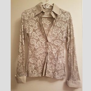 Anne Fontaine Silver Lace Button Down